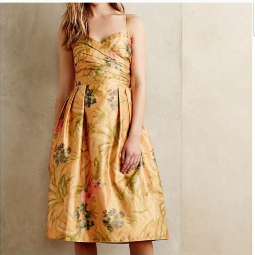 Anthropologie Botanica Dress by James Coviello Orange Watercolor size 2